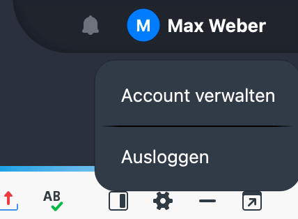 Screenshot of the MAXQDA Account avatar context menu options in MAXQDA's desktop interface