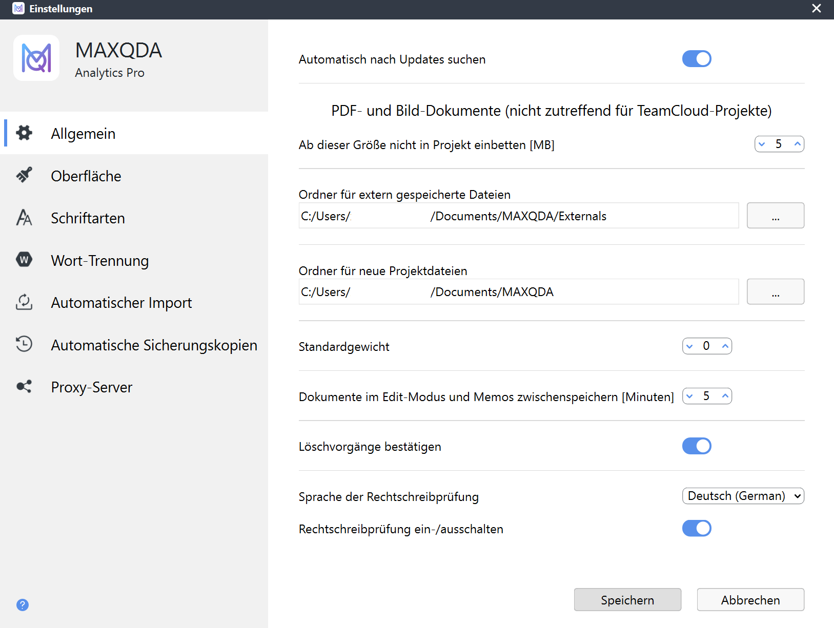 Einstellungen für MAXQDA anpassen