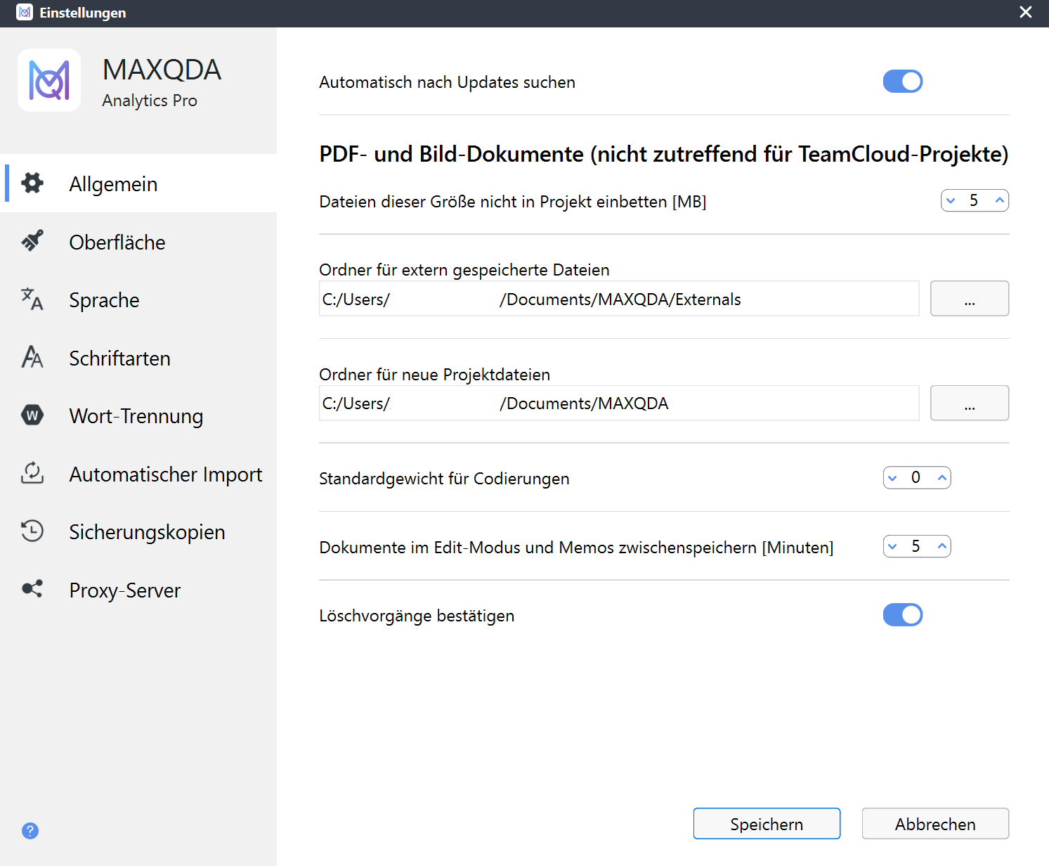 Einstellungen für MAXQDA anpassen