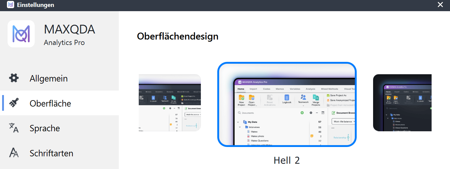 Optionen für Oberflächendesign