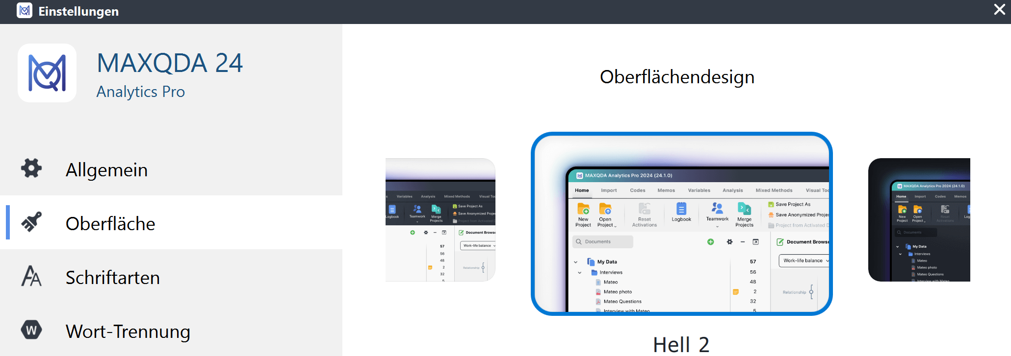 Optionen für Oberfläche-Themes Optionen für Oberfläche-Themes
