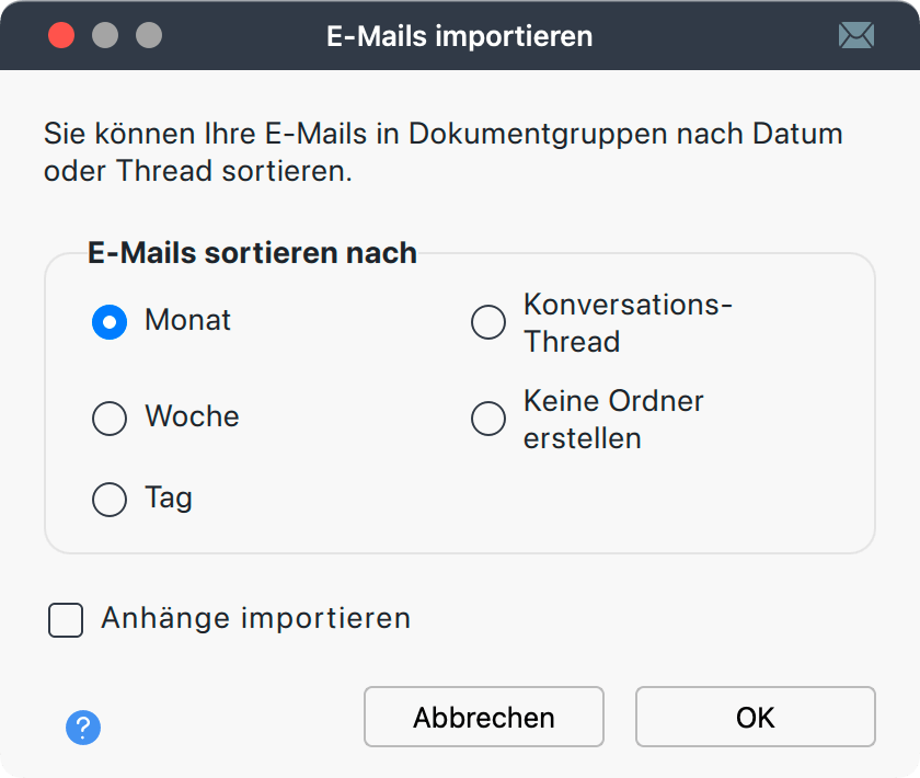 Optionen für den Import von E-Mails in MAXQDA Optionen für den Import von E-Mails in MAXQDA