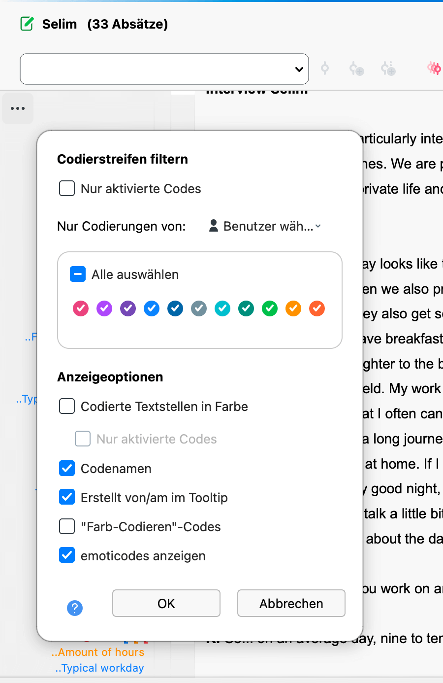 Auswahlmenü für die Visualisierungsanzeige Auswahlmenü für die Visualisierungsanzeige
