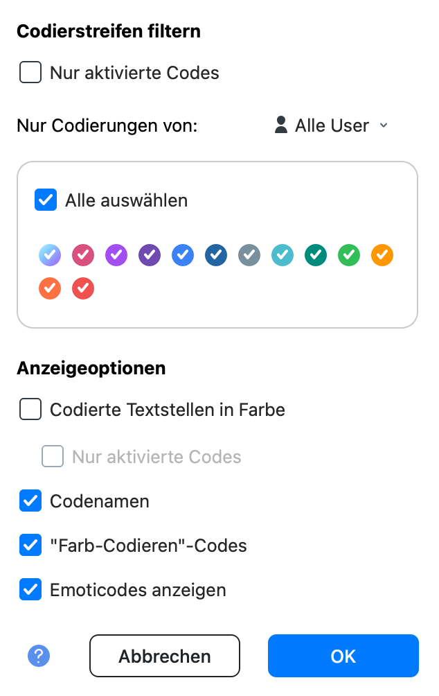 Auswahlmenü für die Visualisierungsanzeige Auswahlmenü für die Visualisierungsanzeige