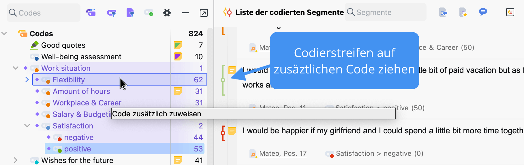 "Liste der codierten Segmente": einem codierten Segment einen weiteren Code zuweisen "Liste der codierten Segmente": einem codierten Segment einen weiteren Code zuweisen