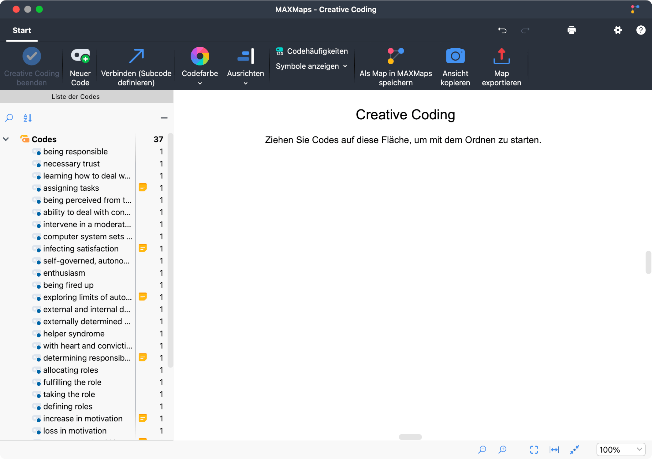 Die Arbeitsumgebung "Creative Coding" direkt nach dem Öffnen Die Arbeitsumgebung "Creative Coding" direkt nach dem Öffnen