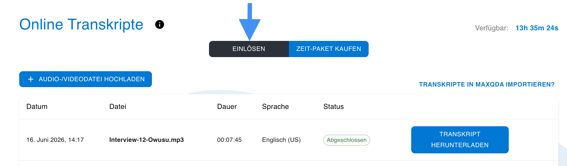 Geben Sie den Code ein und klicken Sie dann erneut auf Einlösen