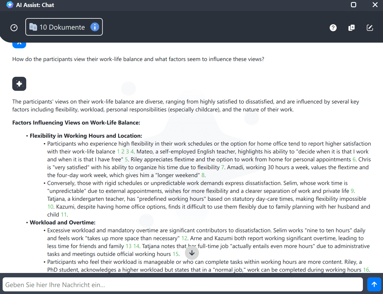 Chat mit Dokumenten. Die Antworten enthalten Referenzen auf den Originaltext. Chat mit Dokumenten. Die Antworten enthalten Referenzen auf den Originaltext.