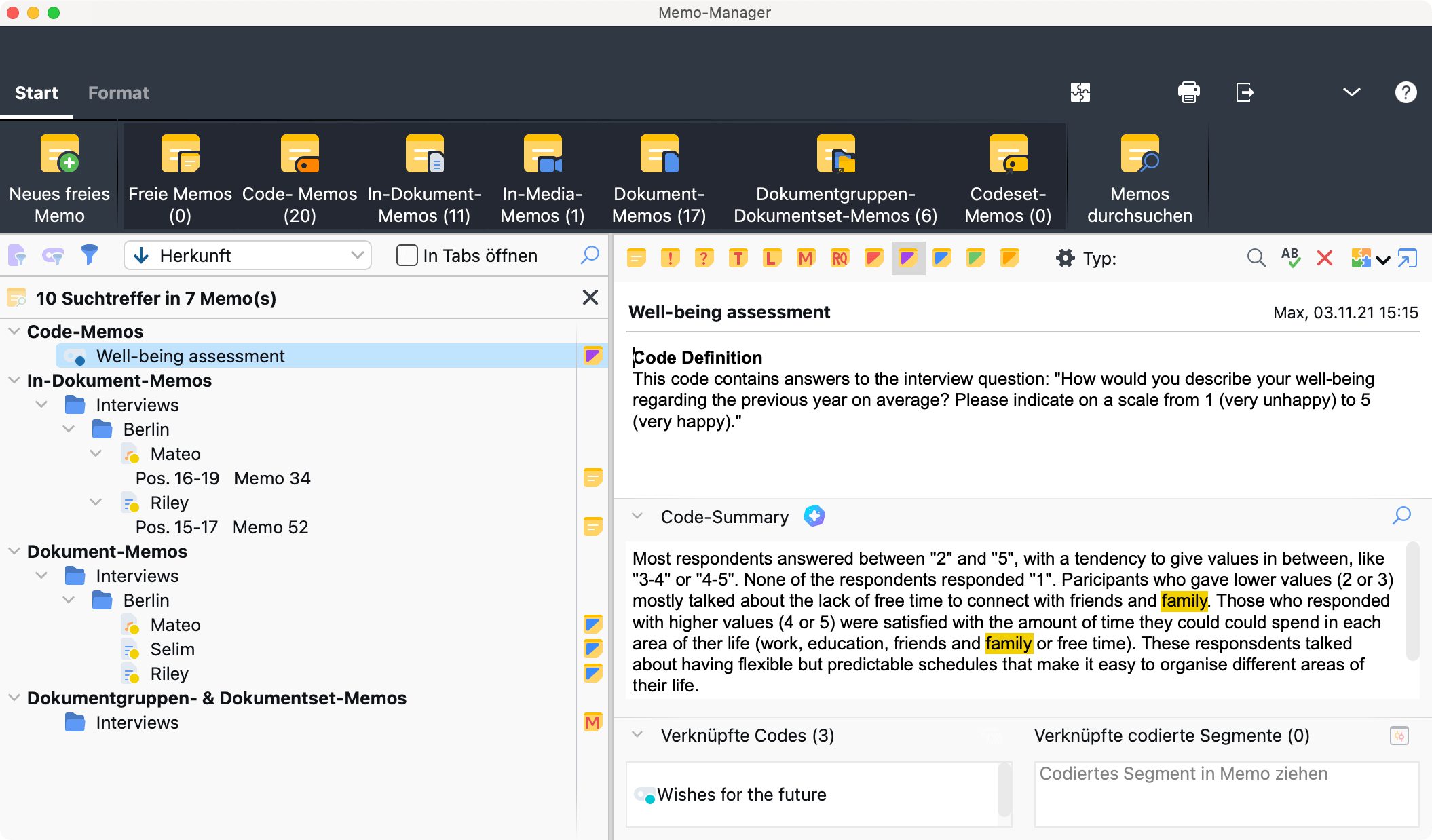 Ergebnis der Suche im Memo-Manager mit hervorgehobenen Suchtreffern Ergebnis der Suche im Memo-Manager mit hervorgehobenen Suchtreffern