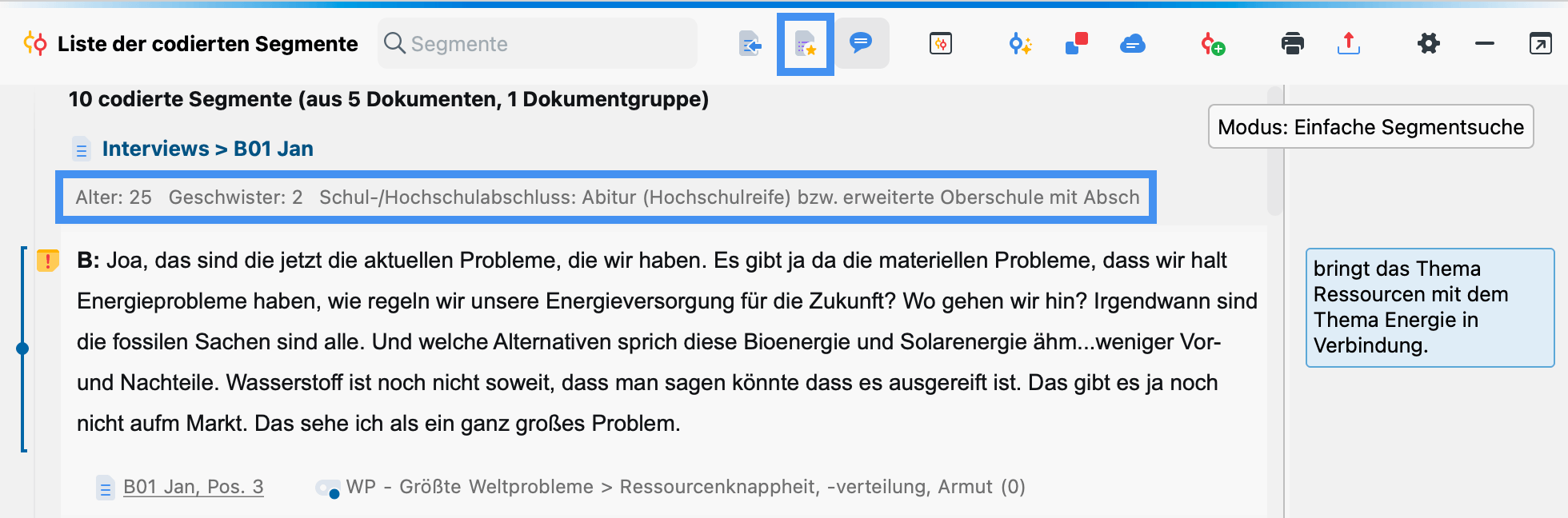 Variablen-Informationen in der „Liste der codierten Segmente“ einblenden Variablen-Informationen in der „Liste der codierten Segmente“ einblenden