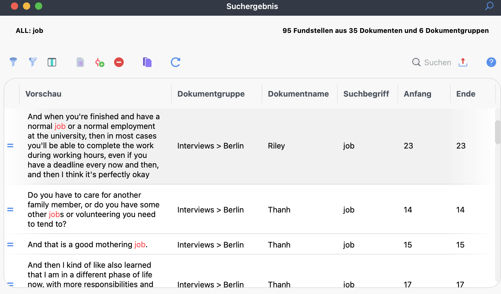 Beispiel für Suchtreffer einer Textsuche