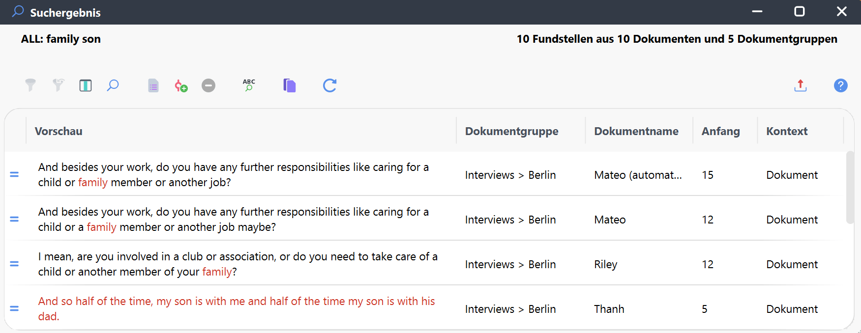 Suche nach „family“ und „son“ im gleichen Absatz Suche nach „family“ und „sone“ im gleichen Absatz