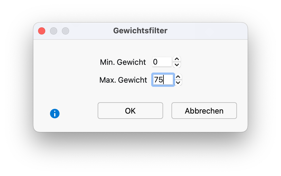 Grenzwerte für den Gewichtsfilter festlegen Grenzwerte für den Gewichtsfilter festlegen