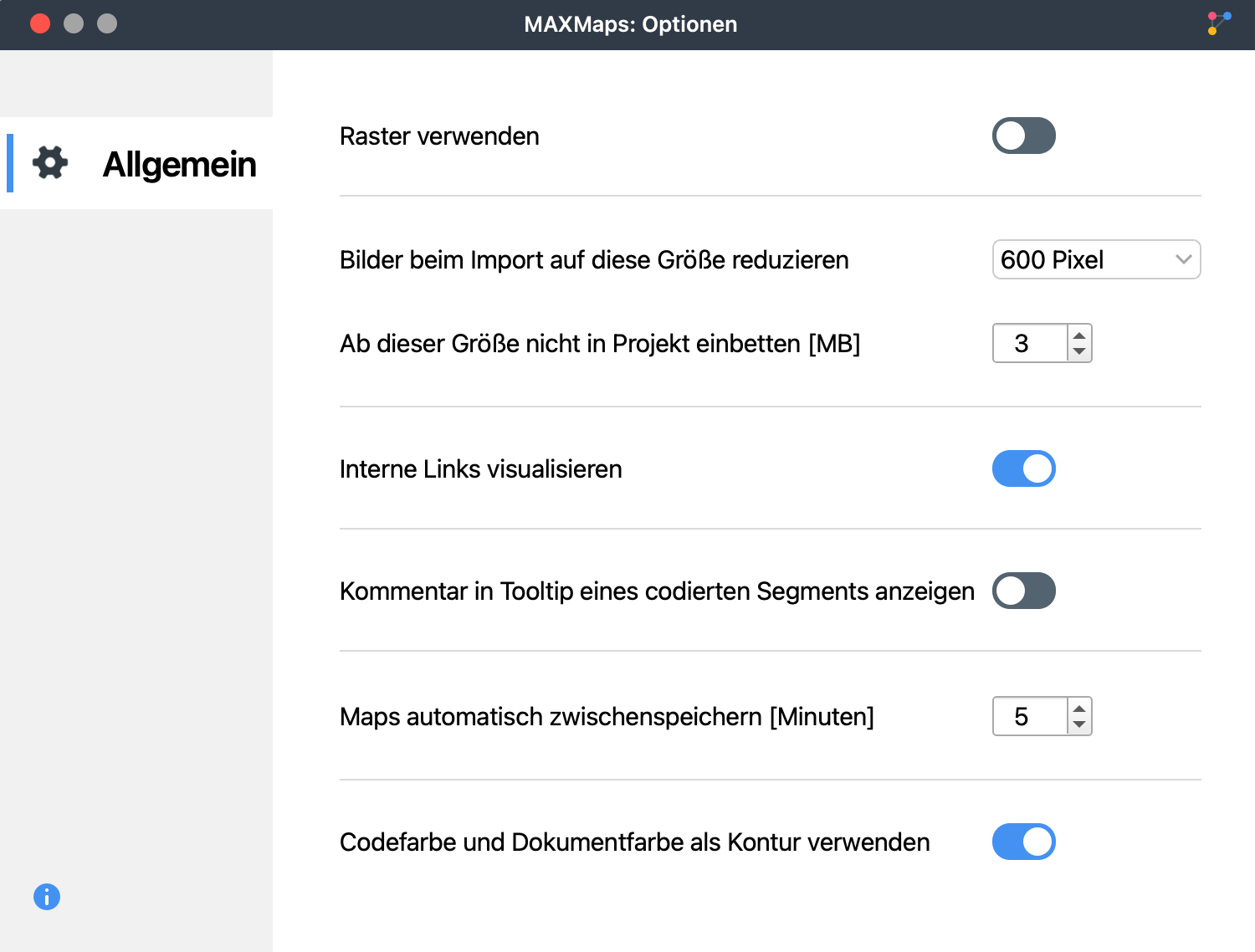MAXMaps Optionsfenster MAXMaps Optionsfenster