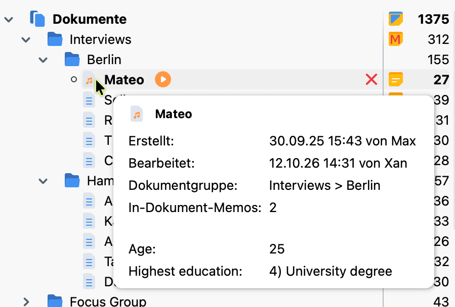 Tooltip mit den Variablenwerten eines Dokuments Tooltip mit den Variablenwerten eines Dokuments