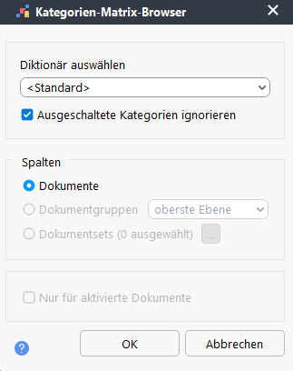 Optionen für die Erstellung des Kategorien-Matrix-Browsers Optionen für die Erstellung des Kategorien-Matrix-Browsers
