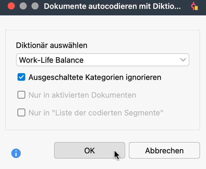 Optionen für den Autocodier-Vorgang Optionen für den Autocodier-Vorgang