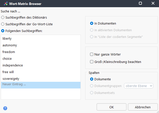 Optionen für den Wort-Matrix-Browser festlegen Optionen für den Wort-Matrix-Browser festlegen