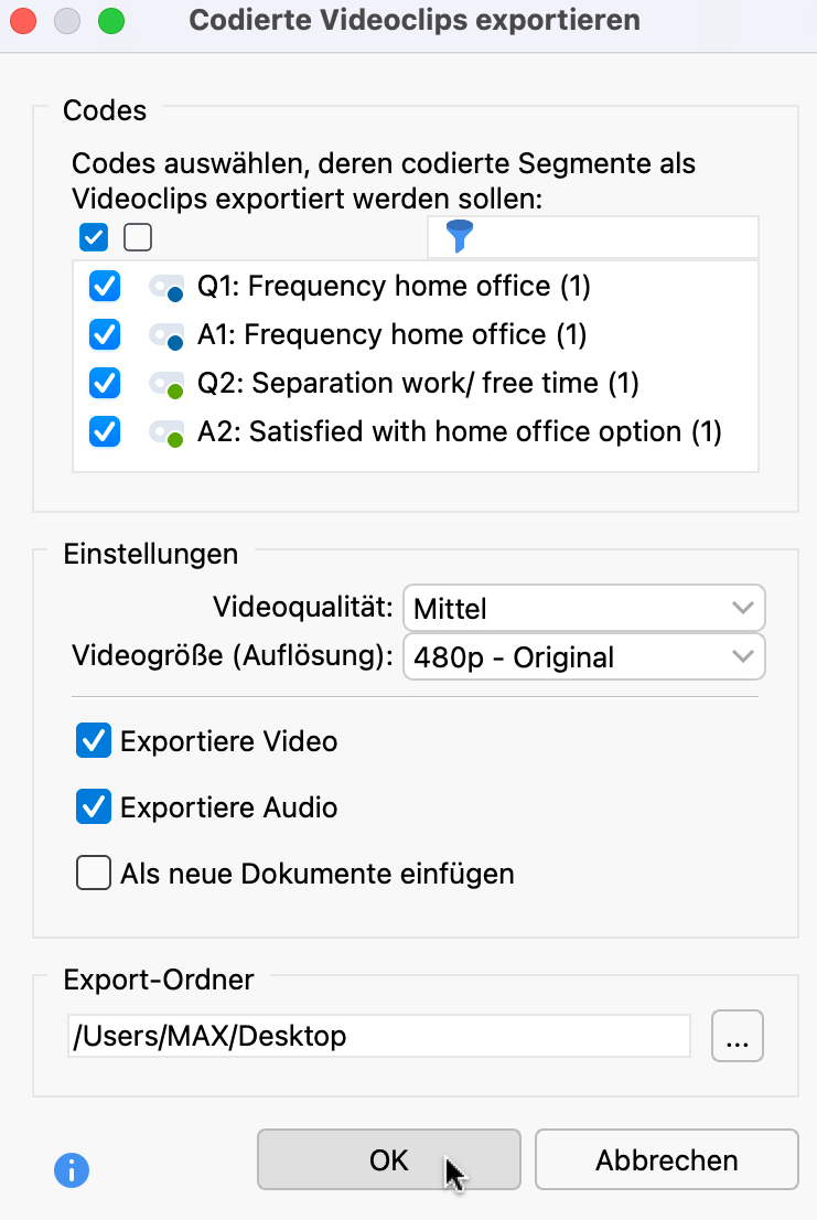 Dialog für den Export bereits codierter Videoclips Dialog für den Export bereits codierter Videoclips