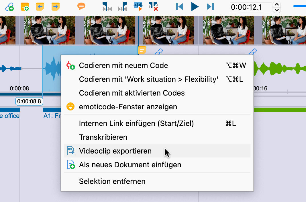 Export eines markierten Videoclips im „Multimedia-Browser“ aufrufen Export eines markierten Videoclips im „Multimedia-Browser“ aufrufen