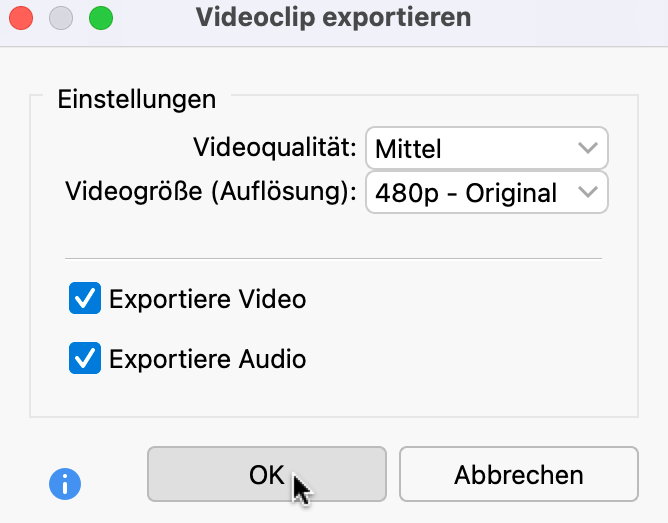 Optionen für den Export eines Videoclips Optionen für den Export eines Videoclips