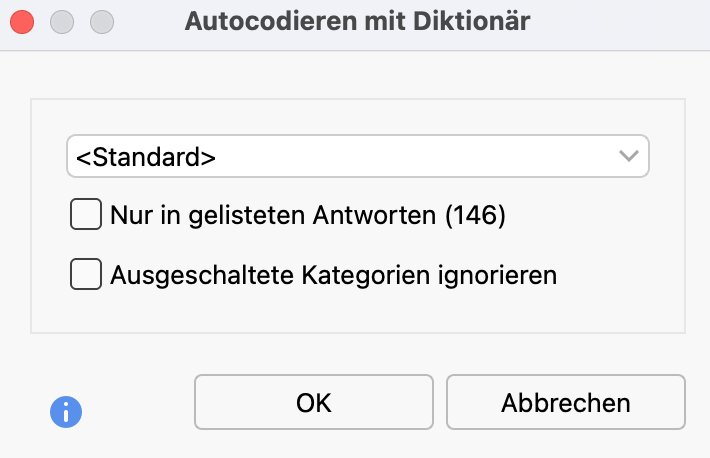 Optionen für das Autocodieren mit Diktionär Optionen für das Autocodieren mit Diktionär