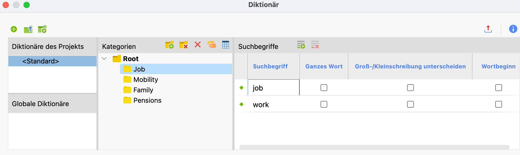 Diktionär anlegen Diktionär anlegen