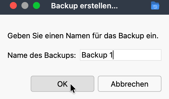 Screenshot des Dialogfensters zur Benennung des TeamCloud-Backups