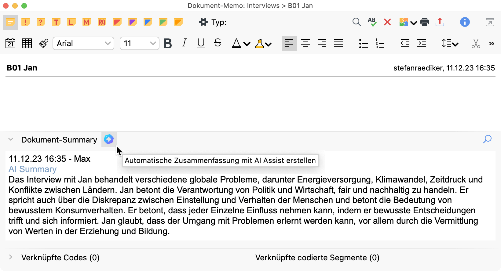 AI Assist im „Dokument-Memo“ starten, um ein ganzes Dokument zusammenzufassen AI Assist im „Dokument-Memo“ starten, um ein ganzes Dokument zusammenzufassen