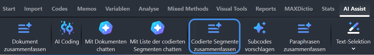 Zusammenfassen von codierten Segmenten über das AI Assist Hauptmenü