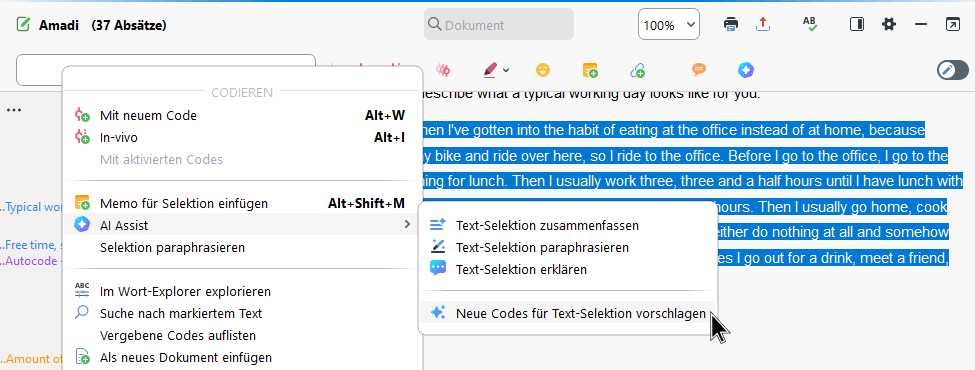 Neu Code-Vorschläge durch Rechtsklick auf ein Textsegment erhalten Neu Code-Vorschläge durch Rechtsklick auf ein Textsegment erhalten
