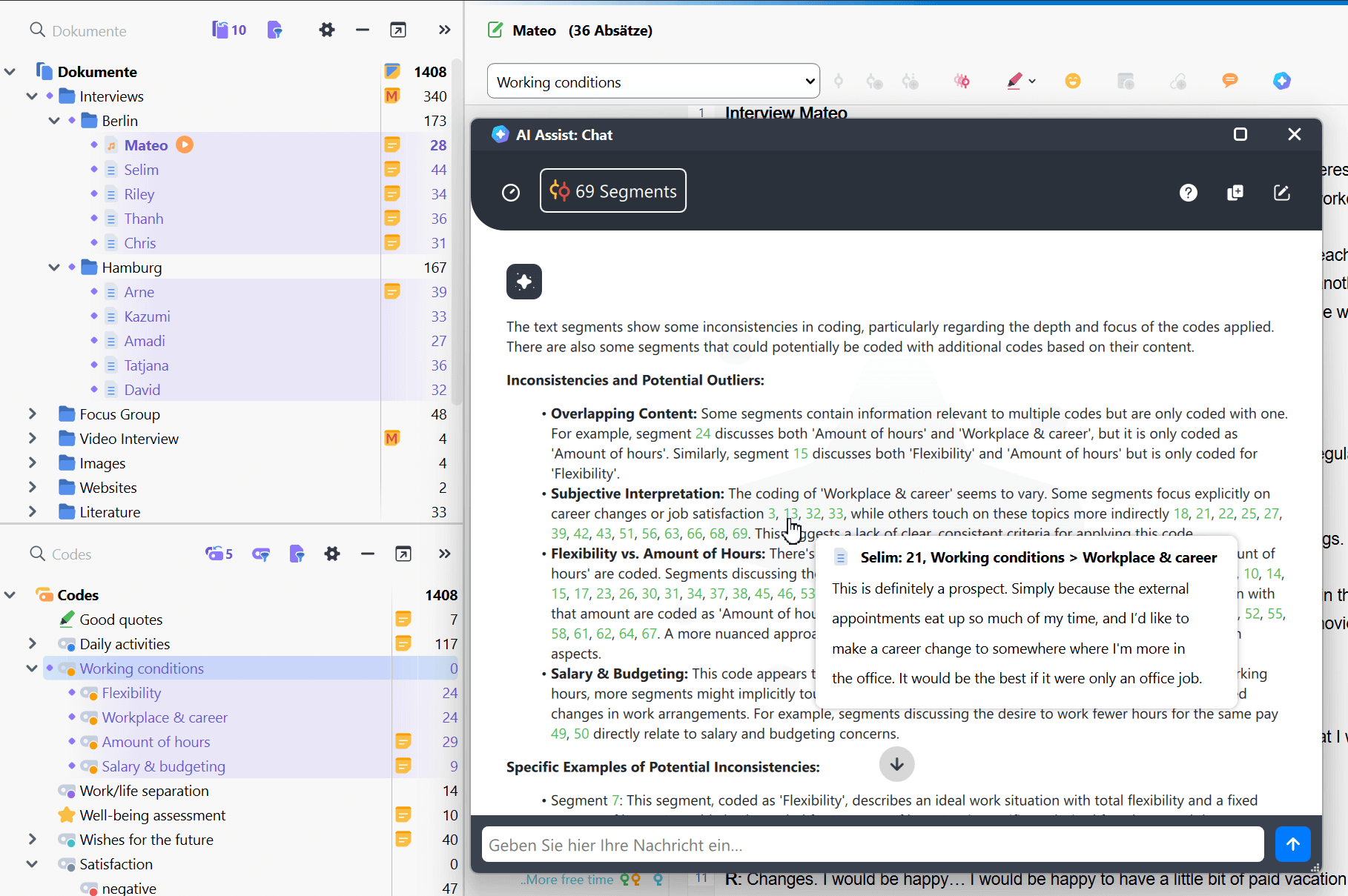AI Chat mit codierten Segmenten; die Referenzen in den Antworten verweisen auf einzelne Segmente AI Chat mit codierten Segmenten; die Referenzen in den Antworten verweisen auf einzelne Segmente