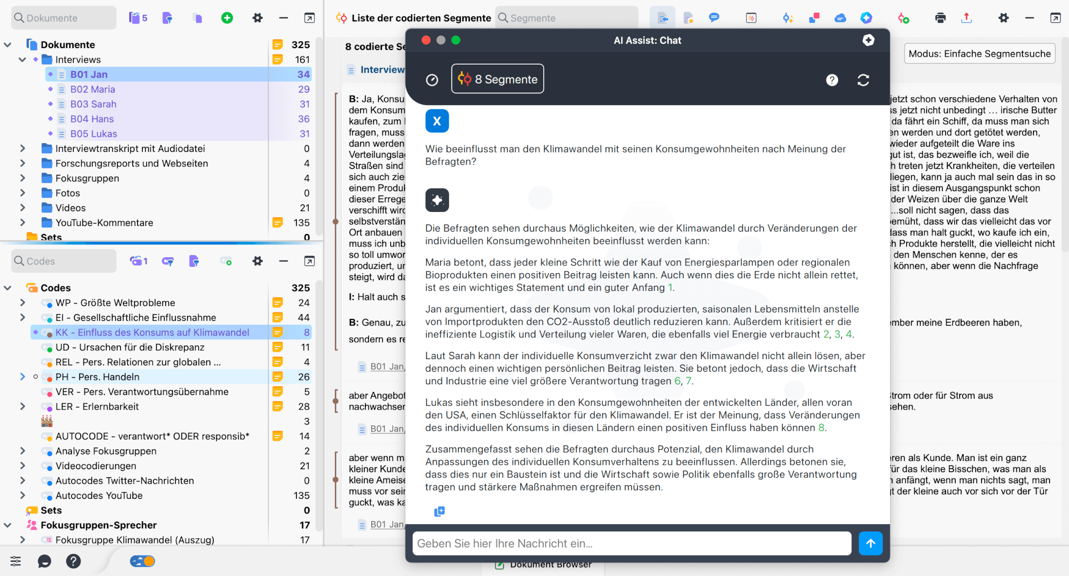 AI Chat mit codierten Segmenten; die Referenzen in den Antworten verweisen auf einzelne Segmente AI Chat mit codierten Segmenten; die Referenzen in den Antworten verweisen auf einzelne Segmente