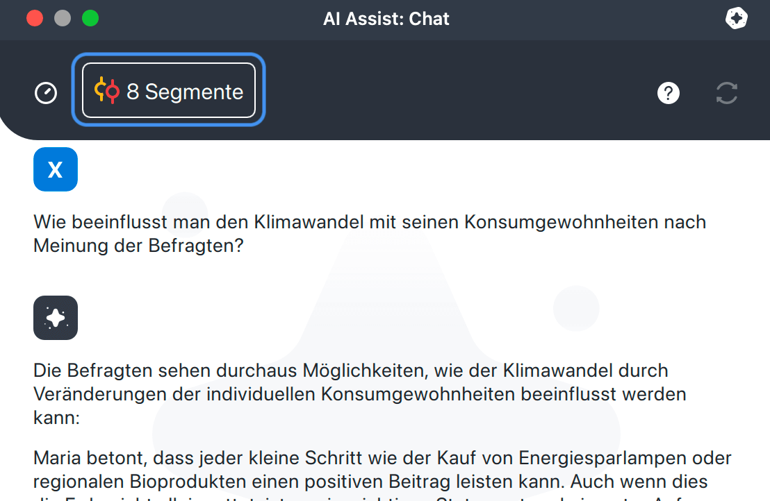 Anzahl der ausgewählten Segmente im AI Chat-Fenster Anzahl der ausgewählten Segmente im AI Chat-Fenster