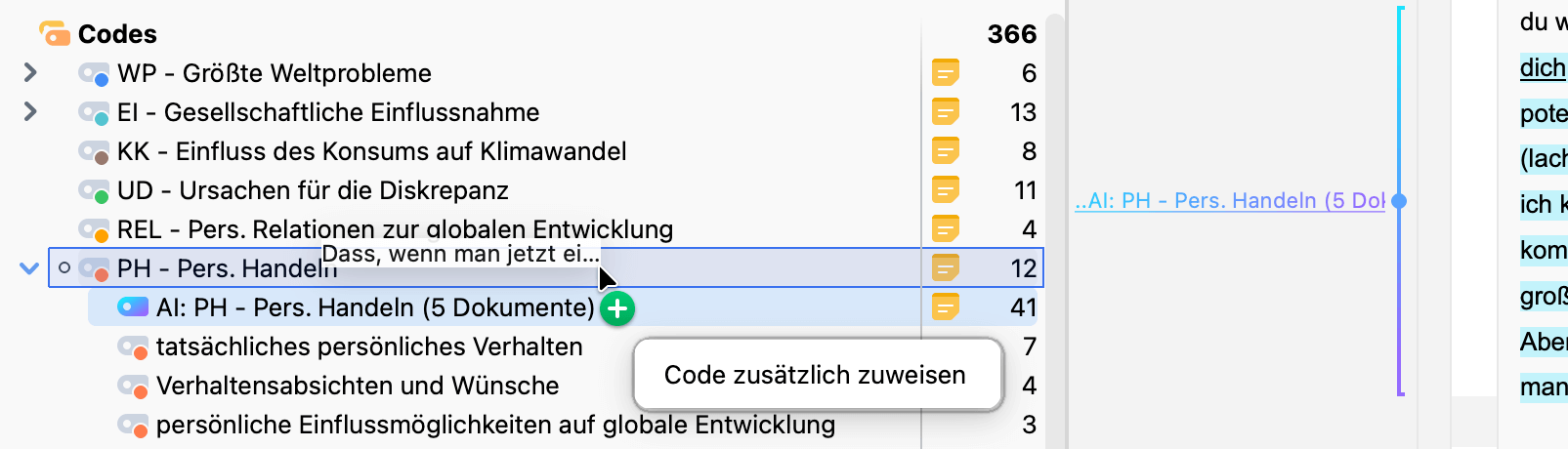 Ziehen und Ablegen von Codierstreifen, um KI-vorgeschlagene codierte Segmente zum übergeordneten Code hinzuzufügen