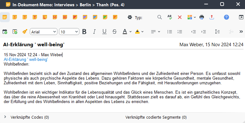 Ein Beispiel für eine AI-Erklärung als Memo gespeichert Ein Beispiel für eine AI-Erklärung