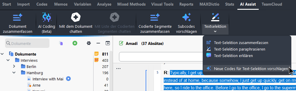Über das AI Assist-Hauptmenü neue Code-Vorschläge erhalten Über das AI Assist-Hauptmenü neue Code-Vorschläge erhalten
