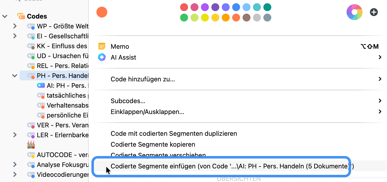 Verschieben von AI-vorgeschlagenen codierten Segmenten durch Einfügen in den übergeordneten Code