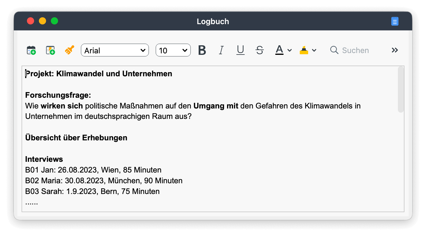 Axiales Kodieren - Logbuch: Einen Überblick verschaffen