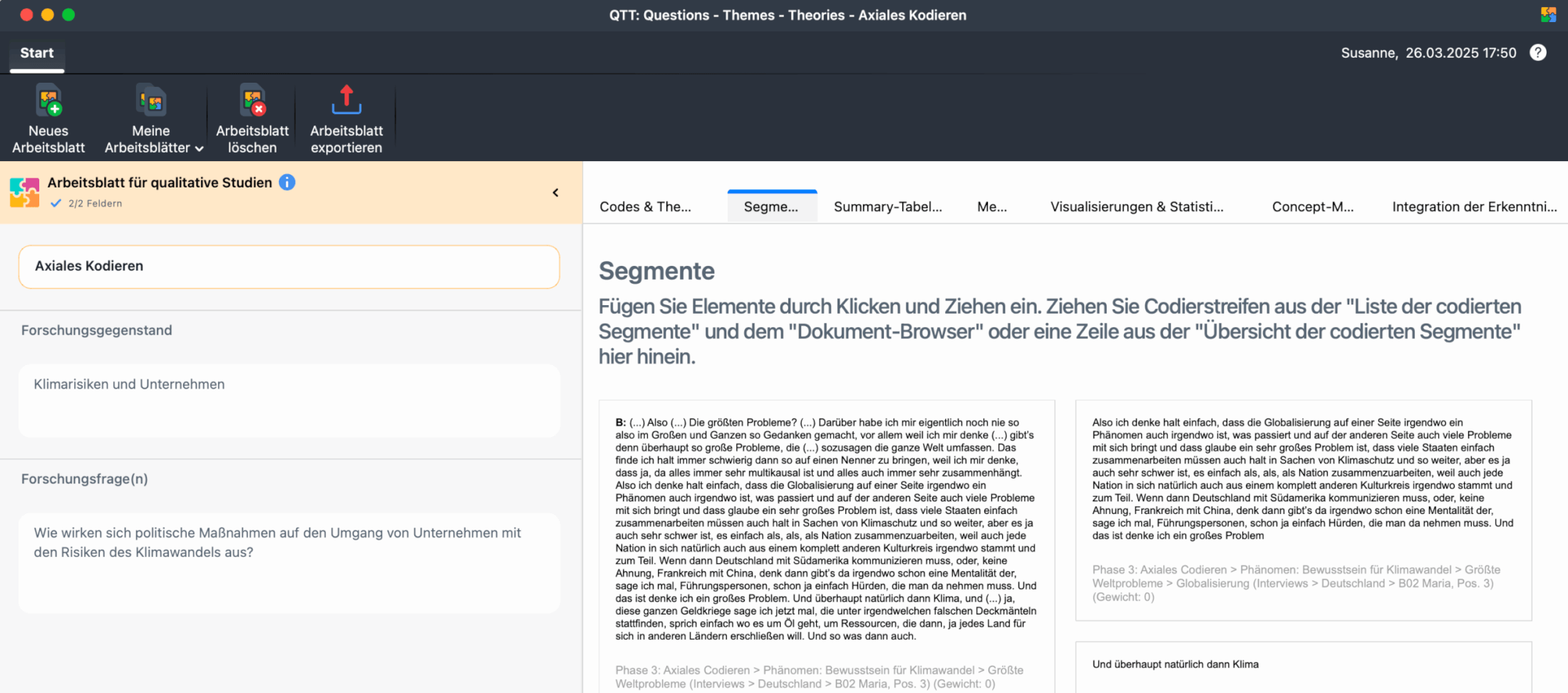 QTT: Arbeitsblatt für axiales Kodieren