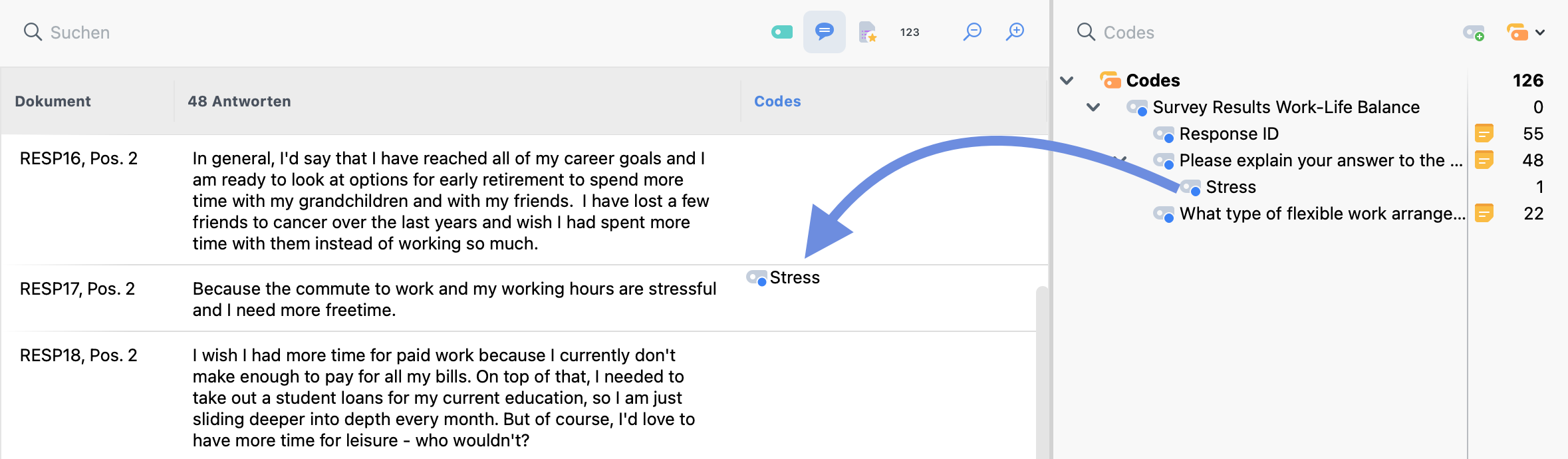 Einen Code einem Teil einer Antwort zuweisen