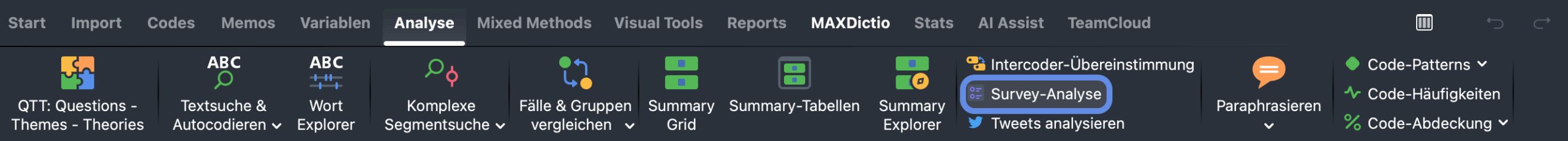 Screenshot der den Tab „Analyse“ zeigt