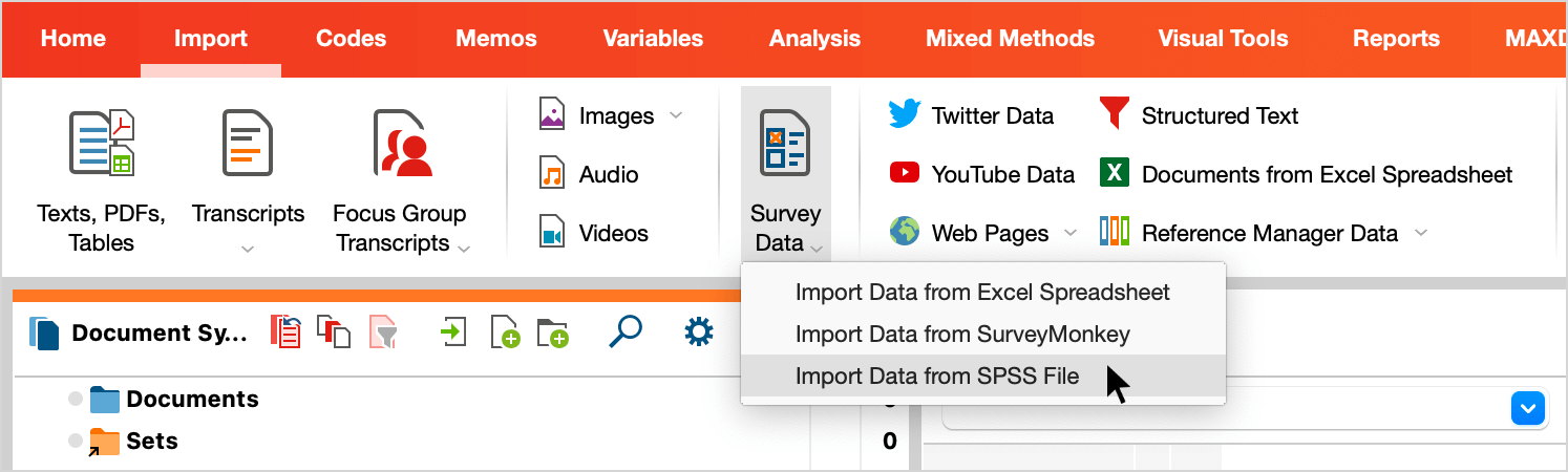 Starting the import of survey data on the “Import” tab