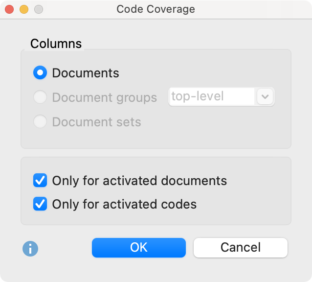 Selecting whether to compare documents, document groups or document sets