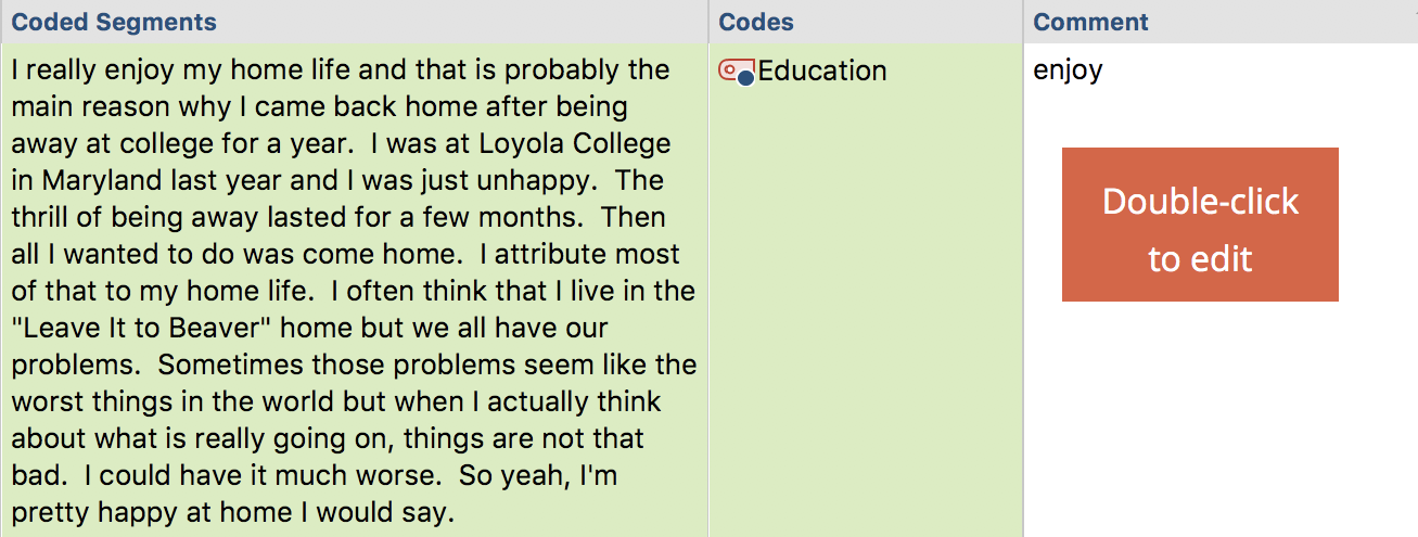 Entering a comment on a coded segment. Entering a comment on a coded segment.