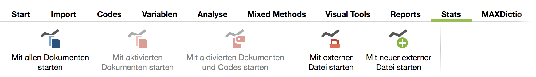 MAXQDA Stats über das Menüband von MAXQDA starten MAXQDA Stats über das Menüband von MAXQDA starten