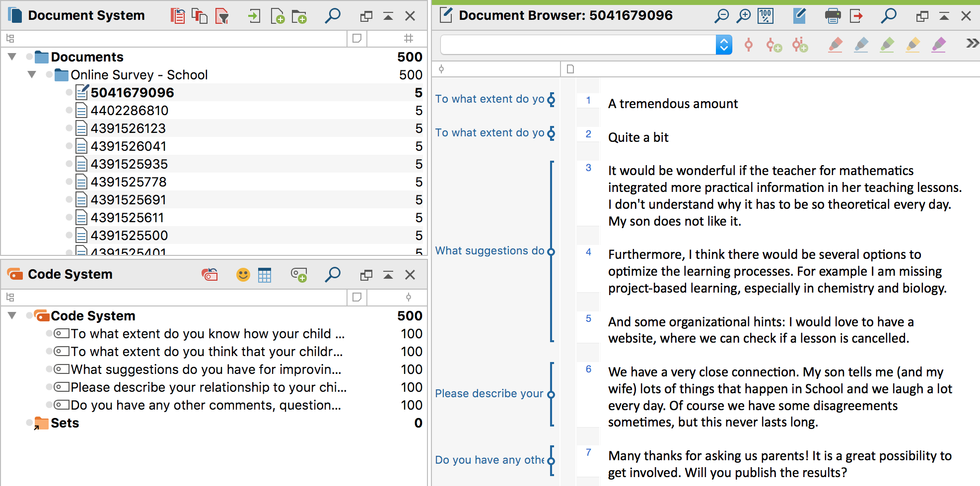 Data from SurveyMonkey after the MAXQDA import Data from SurveyMonkey after the MAXQDA import