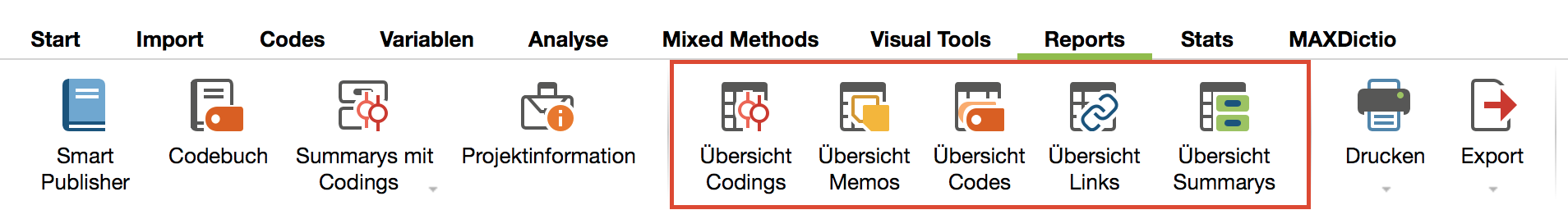Übersichten im Tab „Reports“ Übersichten im Tab „Reports“