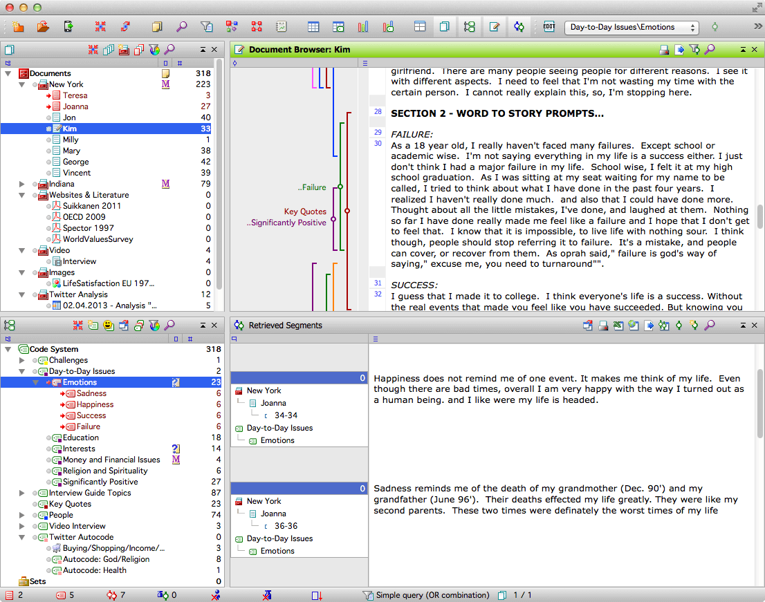 MAXQDA for Mac - The four windows user interface