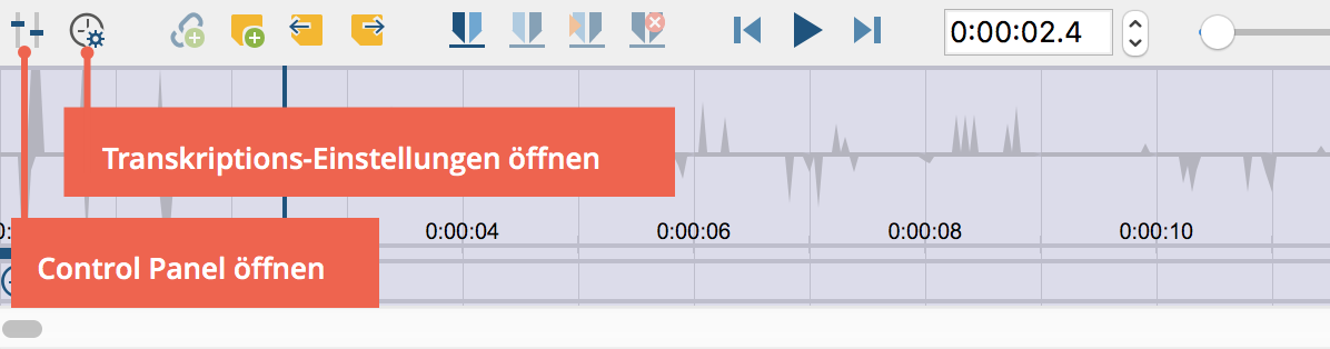 Transkriptions-Einstellungen und Control Panel öffnen Transkriptions-Einstellungen und Control Panel öffnen